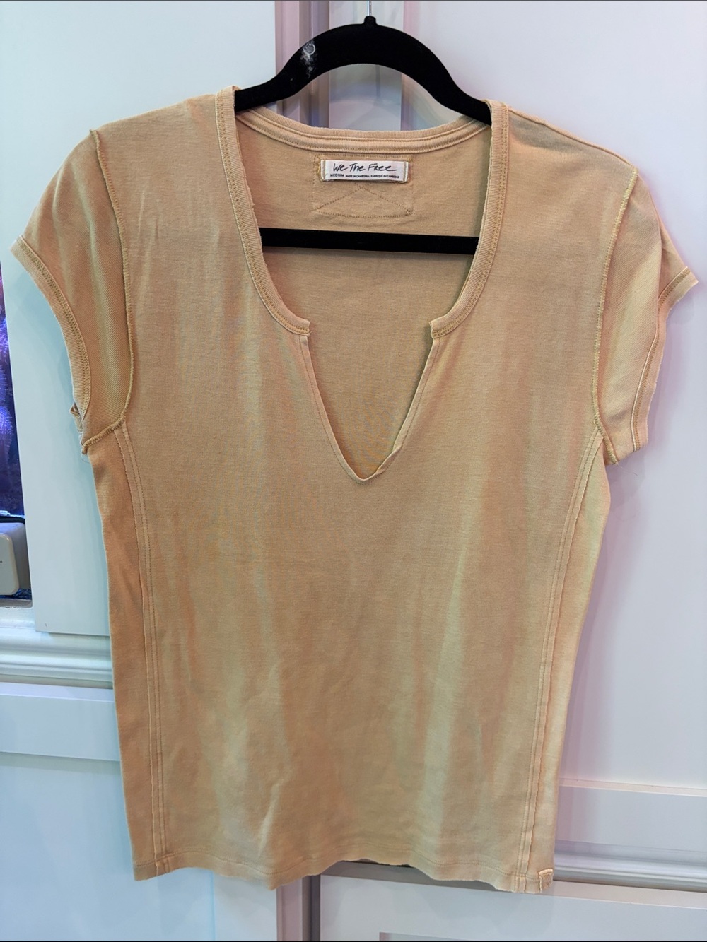 We The Free Peach Notch V-Neck Short Sleeve Tee